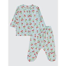 Civil Baby Kız Bebek Pijama Takımı 1-6 Ay Mavi Çiçek Temalı Rahat Tasarım