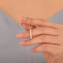 Nox Jewelry 14 Ayar Mikron Altın Kaplama Taşlı Dikey Sıralı Minimal Gümüş Kolye- CNS00578