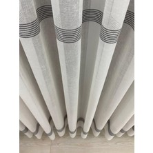 İnci Life Home Brillant Wilson Ekru Renkli Keten Zeminli Gri Bantlı 1/3 Sık Pileli Modern Tül Perde
