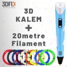 3DFIX - 3D Kalem - 3D Pen - 3 Boyutlu Yazıcı Mavi Kalem + Hediye 20 Metre Filament