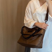 Muchen Gelişmiş Yumuşak Cilt Pu Kadın Çantası Büyük Kapasiteli Basit Banliyö Öğrenci Tek Omuz Tite Çantası Büyük Çantası (Yurt Dışından)