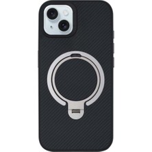 Brabus iPhone 14 Plus / 15 Plus Uyumlu Standlı Magsafe Özellikli Carbon Fiber Urban Silikon Kılıf