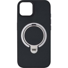 Brabus iPhone 14 Plus / 15 Plus Uyumlu Standlı Magsafe Özellikli Carbon Fiber Urban Silikon Kılıf