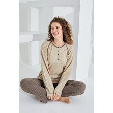 Etoile Pamuk Deve Tüyü Kumaş Uzun Kol Kadın Pijama Takımı 98408
