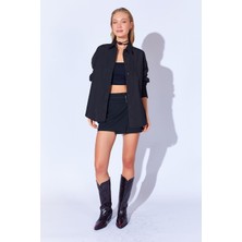 Manche Siyah Kadın Poplin Gömlek | MKS163867-01