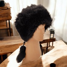 AbbasShop Toskanalı Bayan Deri Ushanka Ayarlanabilir Yumuşak Dokunuşlu Kışlık Şapka Börk Bere Siyah Renkli