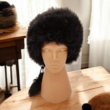 AbbasShop Toskanalı Bayan Deri Ushanka Ayarlanabilir Yumuşak Dokunuşlu Kışlık Şapka Börk Bere Siyah Renkli