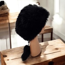 AbbasShop Toskanalı Bayan Deri Ushanka Ayarlanabilir Yumuşak Dokunuşlu Kışlık Şapka Börk Bere Siyah Renkli