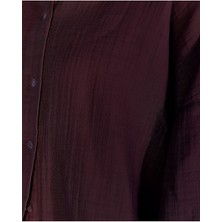 Manche Kahve Kolları Salaş Yıkamalı Müslin Oversize Rahat Kalıp Kadın Basic Gömlek| MKS166881-01-6881