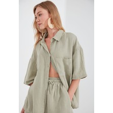 Manche Müslin Kadın Oversize Gömlek | Olive MKS166965-01
