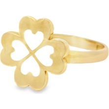 Altınöz Mücevherat Beyaz Mineli Kalpten Yonca Figürlü Yeşil Altın Yüzük