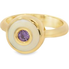 Altınöz Mücevherat Amatist Taş ve Mine Detaylı Modern Tarz Şık Yeşil Altın Yüzük