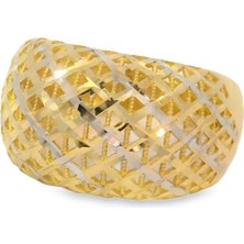 Altınöz Mücevherat Yüzeyi File Tarzı Şık ve Modern Tasarım İki Renk Altın Yüzük