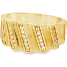 Altınöz Mücevherat Zirkon Taşlı Modern Tasarım Şık Gösterişli Yeşil Altın Yüzük