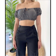 SHUGAA Kadın Ekose Desen Crop