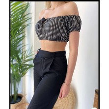 SHUGAA Kadın Ekose Desen Crop
