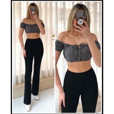 SHUGAA Kadın Ekose Desen Crop