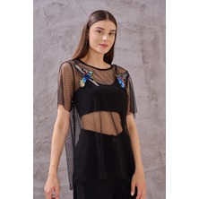 SHUGAA Kadın Nakışlı Tül Bluz