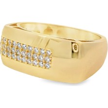 Altınöz Mücevherat Zirkon Taş Detaylı Modern Tasarım Gösterişli Yeşil Altın Yüzük