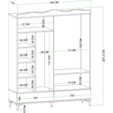 EVDEMO Nova 4 Kapaklı 2 Çekmeceli Aynalı Gardırop Beyaz