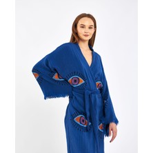 Müslin Kimono  Pamuklu Göz Baskılı Desenli Bornoz Kaftan Sabahlık