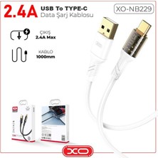 Xo 2.4A Fast USB To Type-C Kırılma Kopma Engelleyici Tasarım Altın Uçlu Data Şarj Veri Kablosu NB229