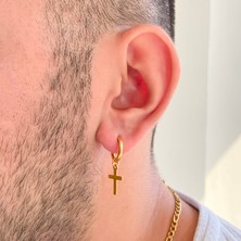 Bz Altın Kaplama Haç Model Sallantılı Halka Küpe UNK-692
