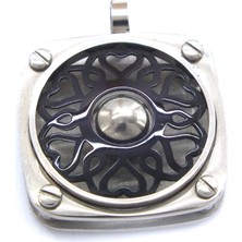 Ferizz 316L Çelik Siyah Kalp Detaylı Kare Kolye Ucu TGR-565