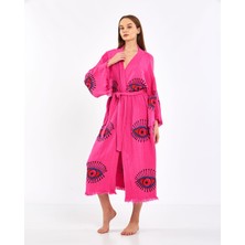 Müslin Kimono  Pamuklu Göz Baskılı Desenli Bornoz Kaftan Sabahlık