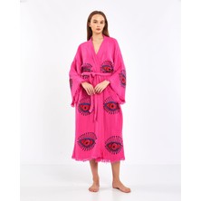 Müslin Kimono  Pamuklu Göz Baskılı Desenli Bornoz Kaftan Sabahlık