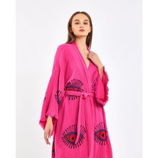 Müslin Kimono  Pamuklu Göz Baskılı Desenli Bornoz Kaftan Sabahlık