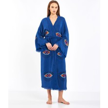 Müslin Kimono  Pamuklu Göz Baskılı Desenli Bornoz Kaftan Sabahlık