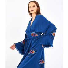 Müslin Kimono  Pamuklu Göz Baskılı Desenli Bornoz Kaftan Sabahlık