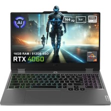 Lenovo Loq 15AHP9 83DX00B1TRV1 Amd Ryzen 7-8845HS 16GB Ddr5 512GB SSD RTX4060 8gb 15.6 Inç 144Hz Full Hd Freedos Gaming Laptop (Yapay Zeka Destekli)