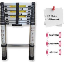 Endokon 290 cm. - 10 Basamaklı Teleskobik / Teleskopik Alüminyum Merdiven - Uzayan Merdiven