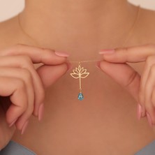 Nox Jewelry 14 Ayar Altın Kaplama Drop Taş Sallantılı Lotus Çiçeği Gümüş Kolye - CNS00592