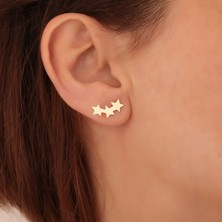 Nox Jewelry 14 Ayar Altın Kaplama Yıldız Kulak Saran Gümüş Küpe - Minimal Yıldız Dizilimli Küpe - E00261