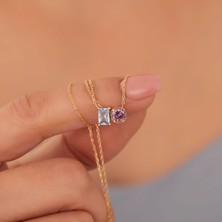 Nox Jewelry 14 Ayar Altın Kaplama Sen ve Ben Doğum Taşı Kolye – Kişiye Özel Çift Taşlı Kolye - CNS00583