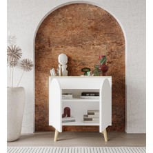 VM VERTEX MOBİLYA Venezia Ahşap Ayaklı Bohem Konsol-Çok Amaçlı Dolap-Vitrin Safir Meşe-Beyaz 76  cm
