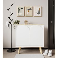 VM VERTEX MOBİLYA Venezia Ahşap Ayaklı Bohem Konsol-Çok Amaçlı Dolap-Vitrin Safir Meşe-Beyaz 76  cm