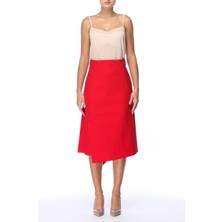 Escada  Bel Bağlamalı Midi Boy Kırmızı Pamuklu Kruvaze Etek