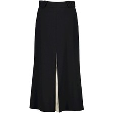 Escada  Pileli Yırtmaçlı Uzun Boy Siyah Yün Etek