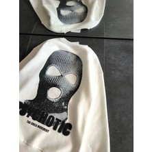 Gu Moda Kışlık Bisiklet Yaka Baskılı Sweatshirt - Beyaz