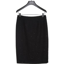 Escada  Sim Detaylı Orta Boy Siyah Yünlü Tüvit Etek