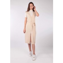 Escada Sport  Kemerli Midi Boy Yırtmaçlı Kolsuz Yün ve Kaşmir Triko Hırka