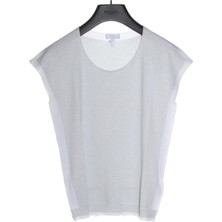 Escada Sport  Metalik Sim Baskılı Şeritli Kolsuz Yuvarlak Yaka Kazak