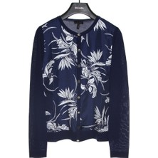 Escada  Desenli Normal Boy Lacivert Yün ve Ipek Hırka