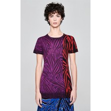 Escada Sport  Renk Bloklu Zebra Desenli Kısa Kol Yün Triko Kazak