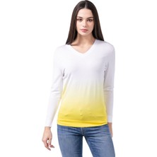 Escada  Renk Geçişli V Yaka Beyaz Kazak