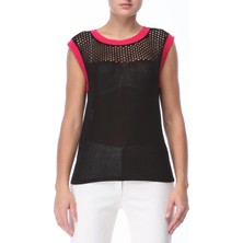 Escada  Ajur Detaylı Şeritli Kolsuz Siyah Kazak